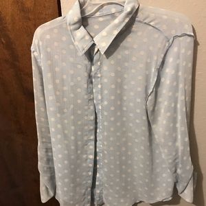 Blue and White Dot Pattern Button Up